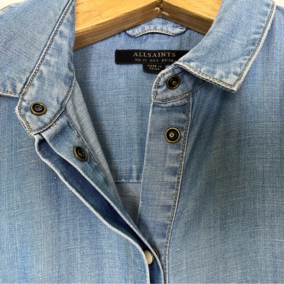 All‎ Saints Calla Bay Shirt Dress Indigo Blue Size 6 Tencel Cotton Linen - Picture 9 of 15